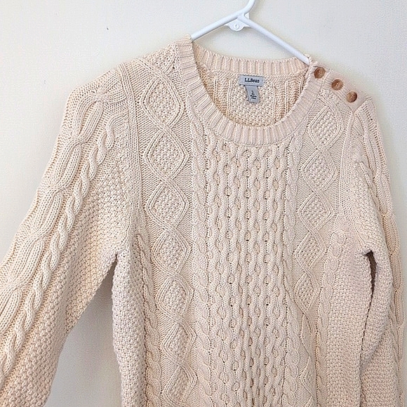 Vintage Women's L.L. Bean 100% Cotton Crewneck Cable Knit Sweater Cream Size S - Picture 5 of 8
